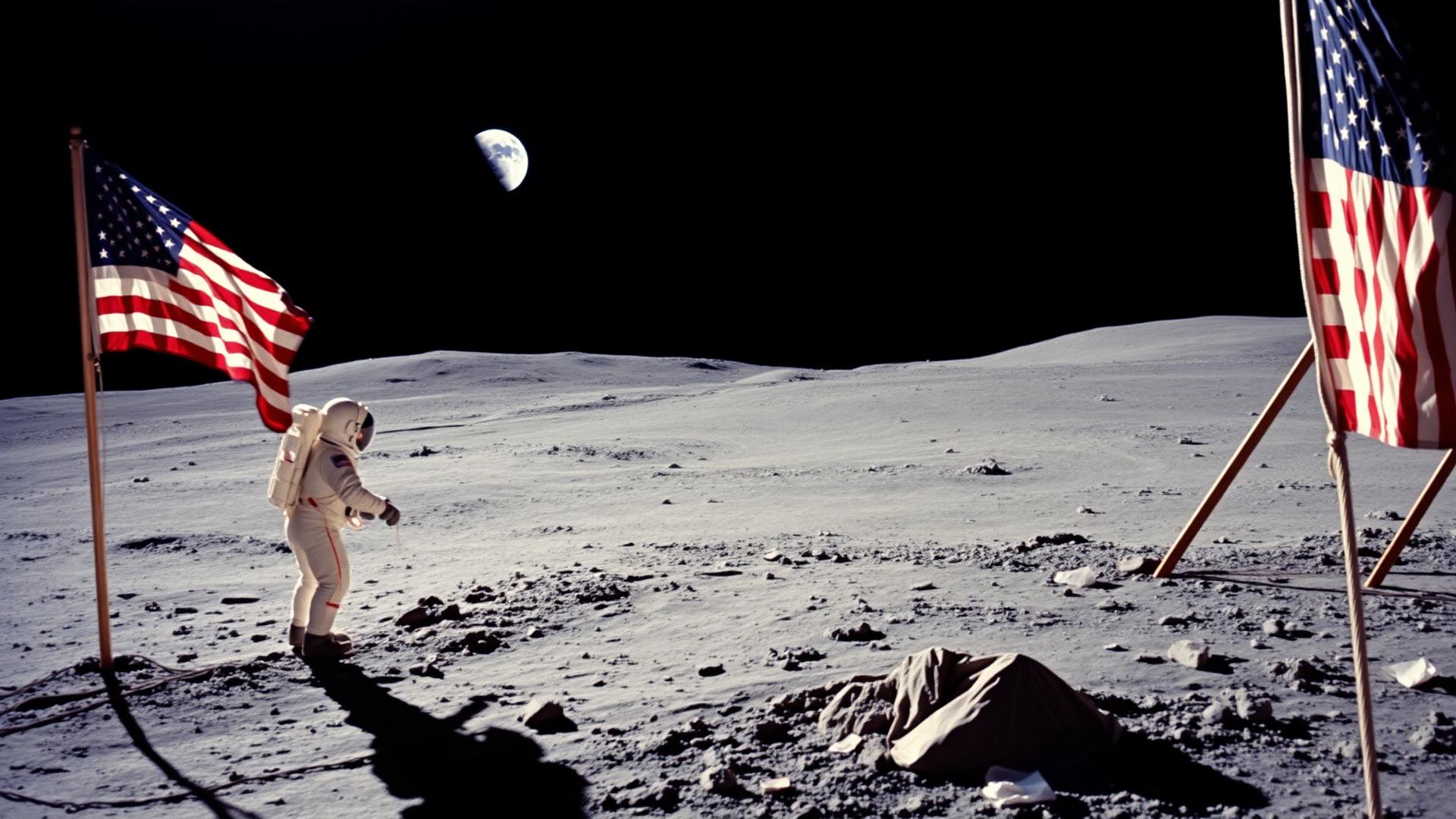 Astronaut on the moon with American flag
