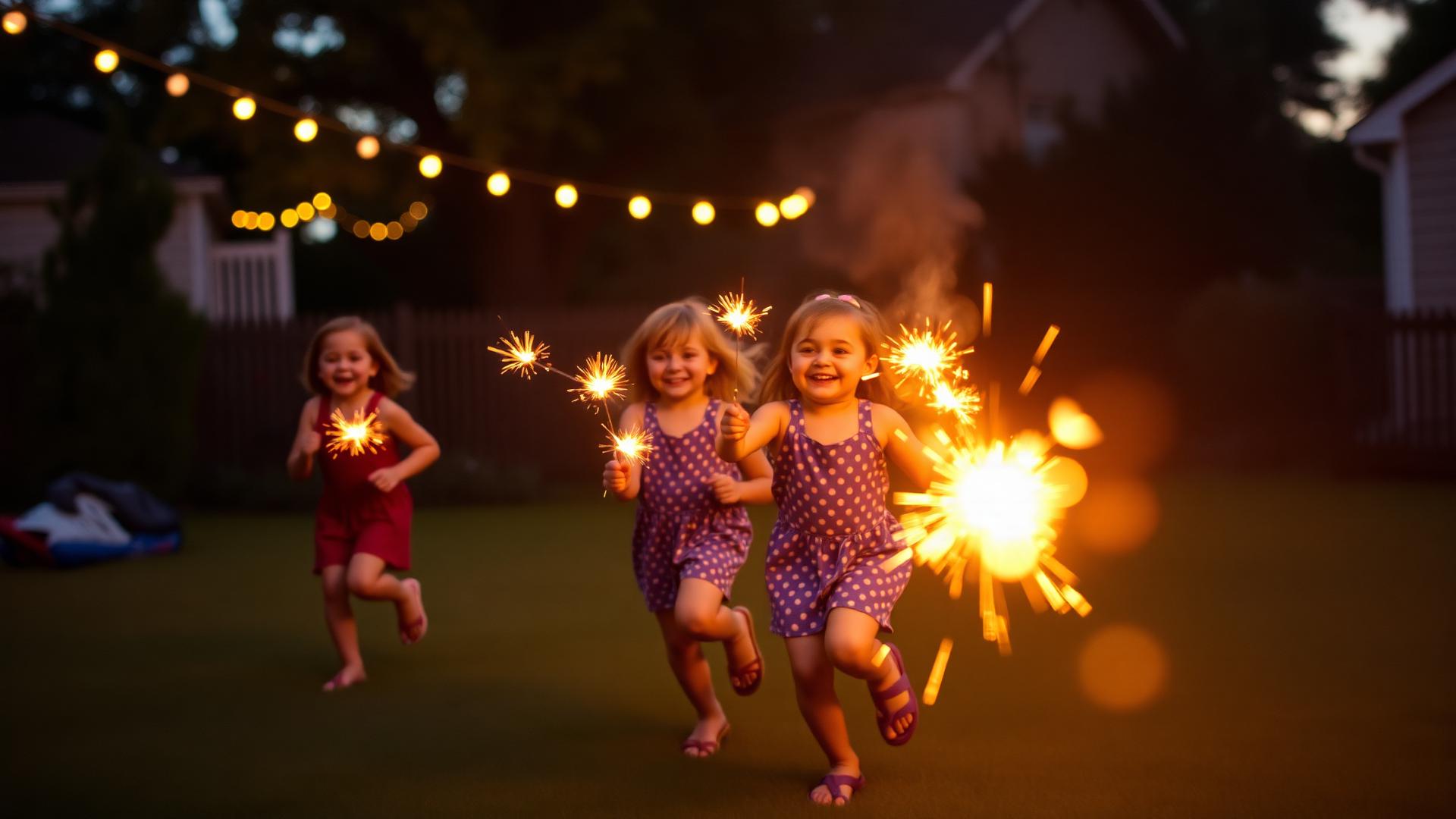 Children running with sparklers